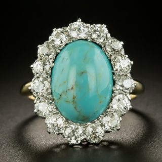Edwardian Turquoise and Diamond Halo Ring - 2