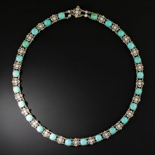 Edwardian Turquoise, Diamond And Pearl Choker Necklace - 2