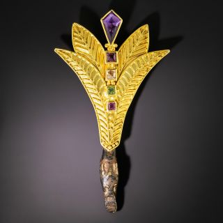 Egyptian Revival Multi-Stone Papyrus Brooch  - 2