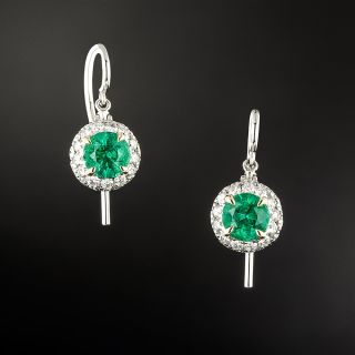 Emerald and Diamond Halo Drop Earrings - 3