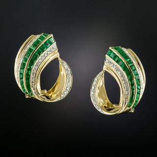  Emerald and Diamond Sweeping Scroll Earrings - 2