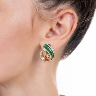  Emerald and Diamond Sweeping Scroll Earrings