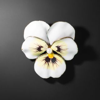 Enamel Pansy and Pearl Brooch by A. J. Hedges - 2