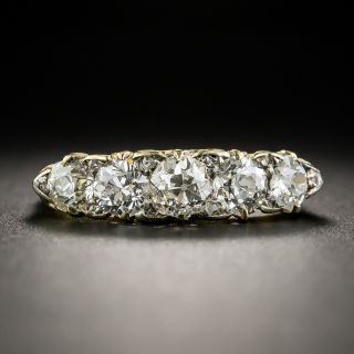 English 18K Five-Stone Diamond Carved Ring  - 2