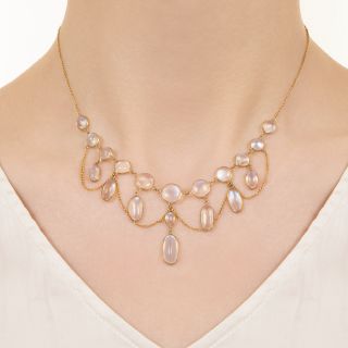 English Antique Moonstone Swag Necklace