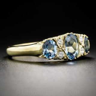 English Aquamarine and Diamond Vintage Style Ring