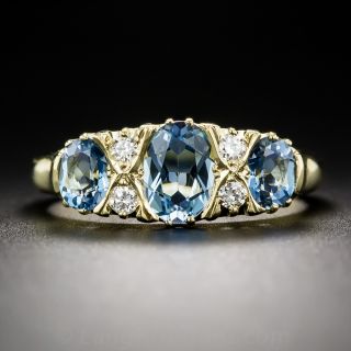 English Aquamarine and Diamond Vintage Style Ring