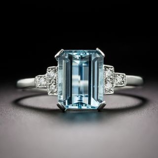 English Art Deco Style Aquamarine and Diamond Ring - 2