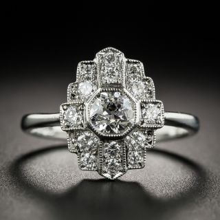 English Art Deco Style Platinum Diamond Dinner Ring - 4
