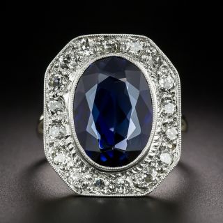 English Art Deco Synthetic Sapphire and Diamond Ring - 2