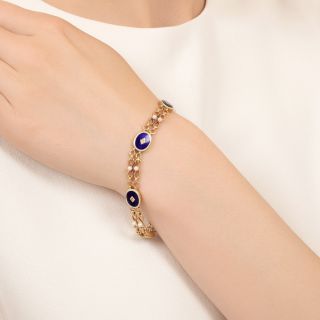 English Edwardian Enamel, Diamond and Pearl Bracelet