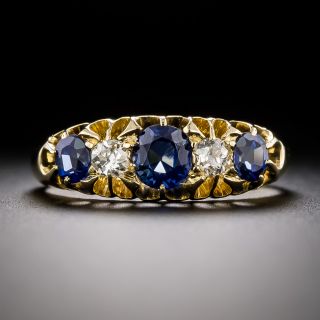 English Edwardian Sapphire and Diamond Carved Ring, Circa 1908 - 1