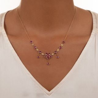 English Garnet And Seed Pearl Necklace by Murrle Bennett