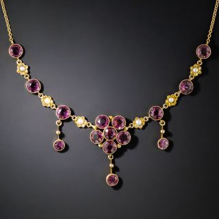 English Garnet And Seed Pearl Necklace by Murrle Bennett - 2