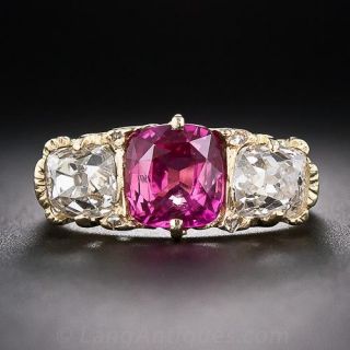 English Pink Sapphire and Diamond Three-Stone Ring