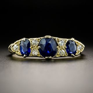 English Three-Stone Sapphire and Diamond Band Ring, Circa 1912 - 2