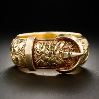 English Victorian 18k Buckle Ring, Size 7