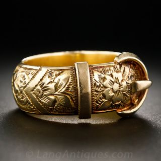 English Victorian 18k Buckle Ring, Size 7