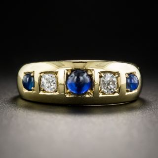 English Victorian Cabochon Sapphire and Diamond Ring