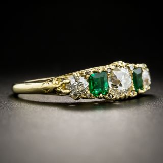 English Victorian Diamond and Emerald Five-Stone Ring