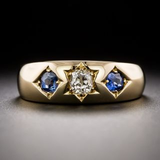 English Victorian Diamond and Sapphire Gypsy Ring, C.1892 - 2