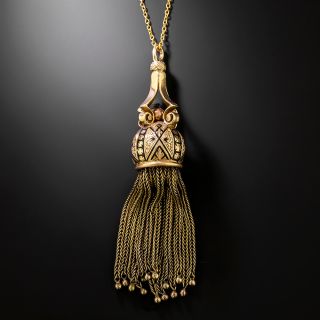English Victorian Enameled And Engraved Tassel Pendant - 2