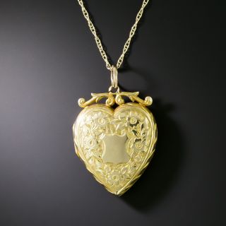 English Victorian Engraved Heart Locket - 3