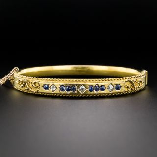 English Victorian Etruscan Revival Sapphire and Diamond Bangle - 3