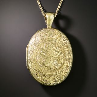 English Victorian Finely Engraved Oval Locket Pendant - 2