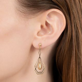 English Victorian Geometric Gold Dangle Earrings