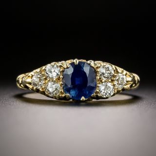 English Victorian No-Heat Pailin Sapphire and Diamond Carved Ring - 3