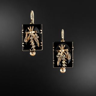 English Victorian Onyx And Seed Pearl Earrings - 2