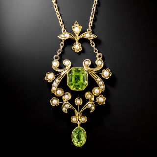 English Victorian Peridot and Pearl Necklace - 2