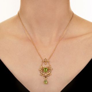 English Victorian Peridot and Pearl Necklace