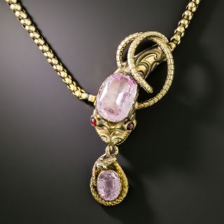 English Victorian Pink Topaz Snake Necklace