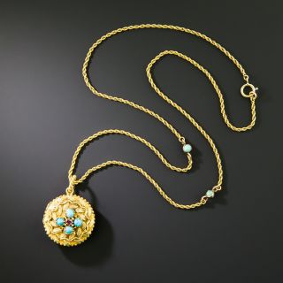 English Victorian Regard/Turquoise Locket Necklace