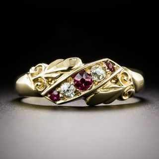English Victorian Ruby and Diamond Carved Ring - 3