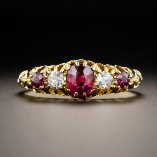 English Victorian Ruby and Diamond Five-Stone Ring - 3
