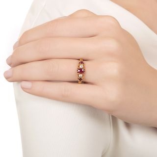 English Victorian Ruby and Diamond Five-Stone Ring
