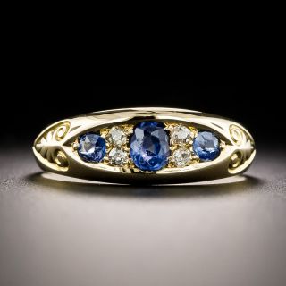 English Victorian Sapphire and Diamond Carved Ring, Circa 1898 - 3