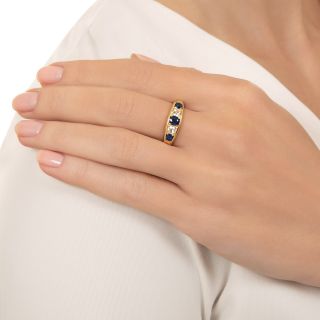 English Victorian Sapphire and Diamond Gypsy Ring 