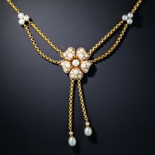 English Victorian Seed Pearl Swag Necklace - 2