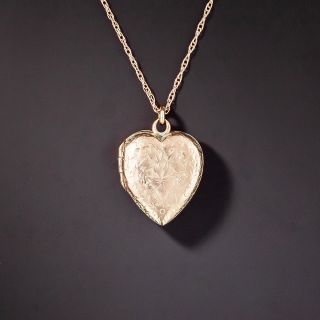 English Victorian Small Engraved Heart Locket - 1