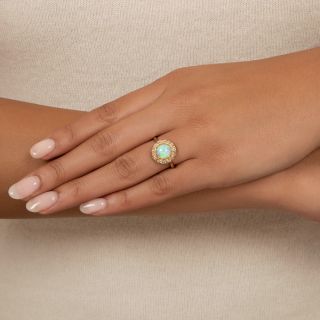 English Victorian-Style Opal And Rose-Cut Diamond Halo Ring