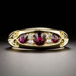 English Victorian Three-Stone Ruby and Diamond Ring, Circa 1900 - 2