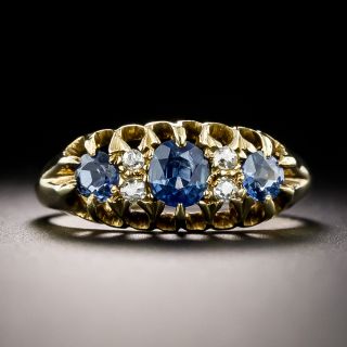 English Victorian Three-Stone Sapphire and Diamond Ring - 3