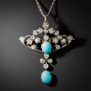 English Victorian Turquoise and Diamond Lavalière Pendant/Brooch  - 2