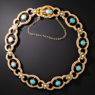 English Victorian Turquoise and Pearl Bracelet - 2