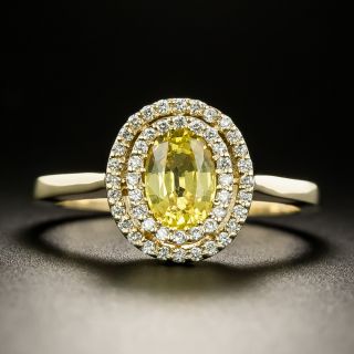Estate 1.00 Carat Golden Sapphire and Diamond Halo Ring - 2