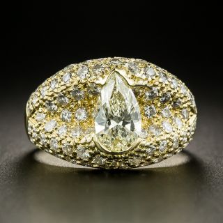 Estate 1.02 Carat Pear-Shaped Pavé Diamond Ring - GIA - 2
